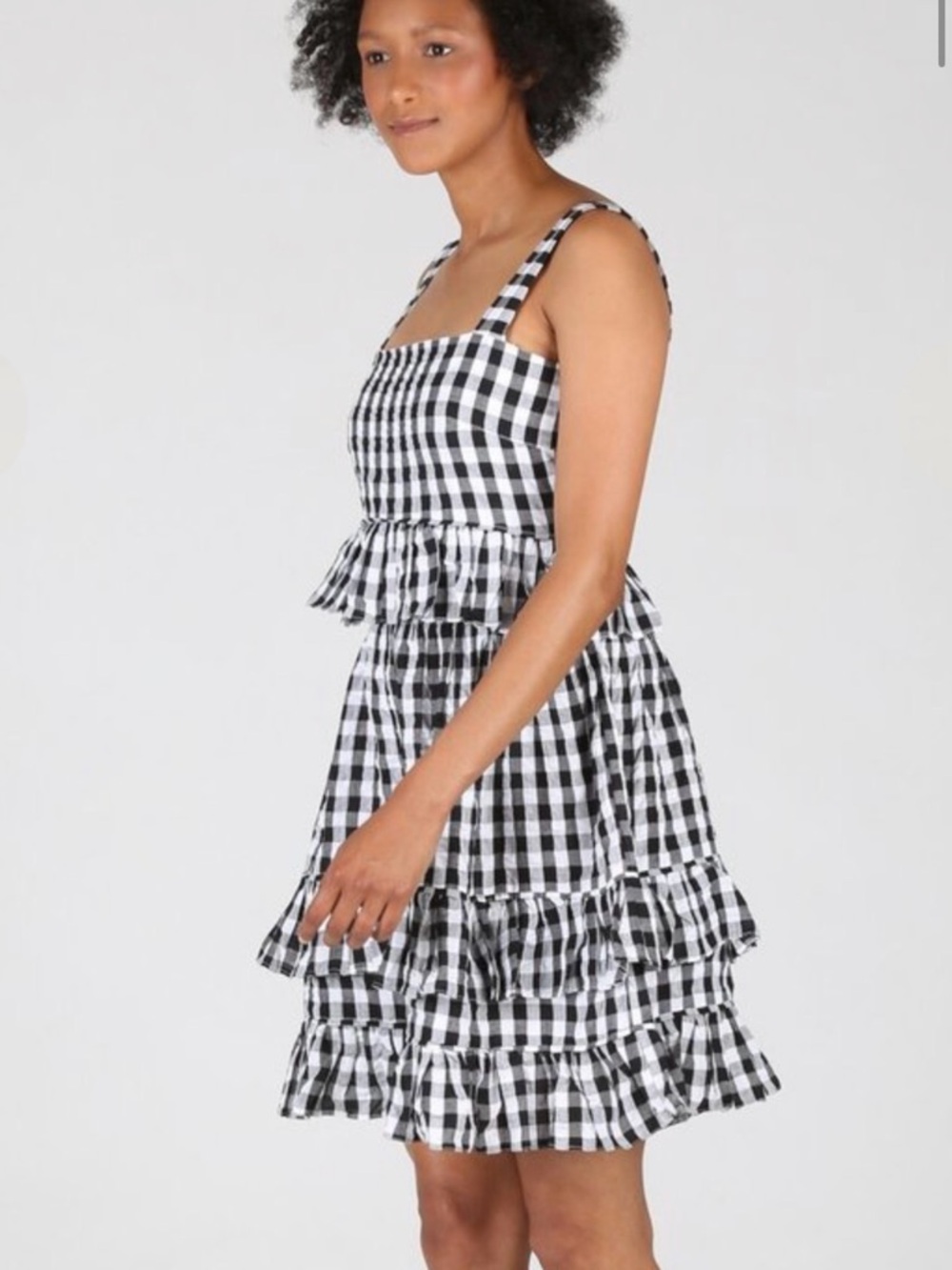 Tach Black & White Gingham Tiered Sundress 100% cotton plaid dress XS NEW NWT